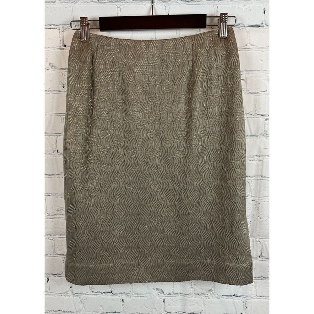 CARLISLE taupe silk wool gold embroidered classic pencil straight skirt 4 VTG